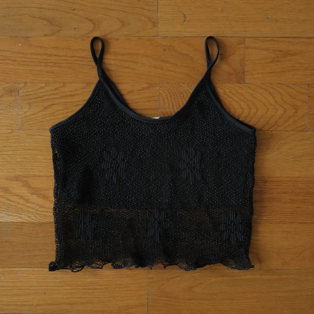 Wildcat USA Tank Top Women Black Mesh Floral Lace Goth Grunge Size M Retro